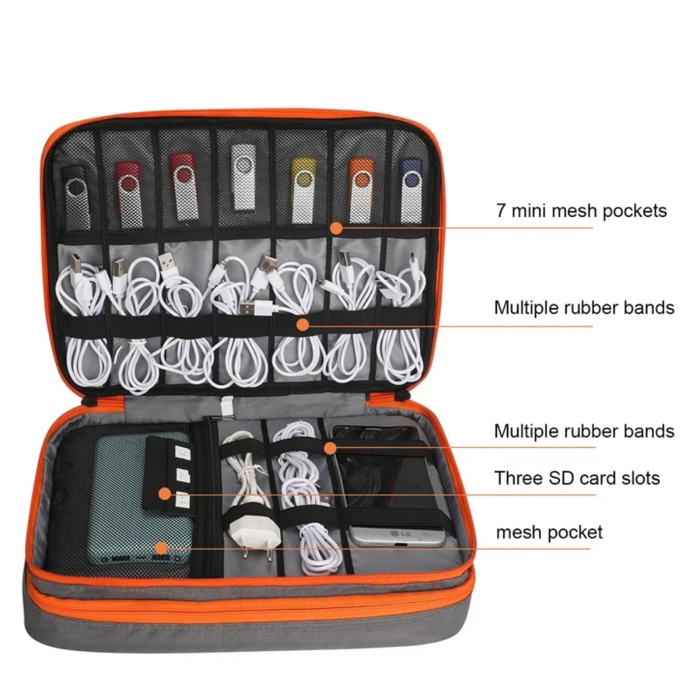 더블 레이어 대용량 여행용 전자 액세서리 정리함 가방, - Electronics Gadgets And Accessories 리뷰 및 가격