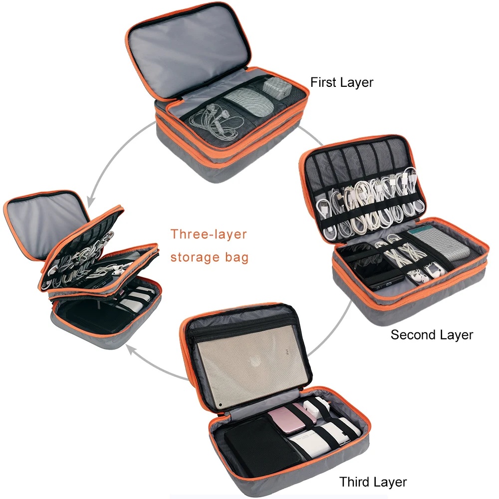 더블 레이어 대용량 여행용 전자 액세서리 정리함 가방, - Electronics Gadgets And Accessories 리뷰 및 가격