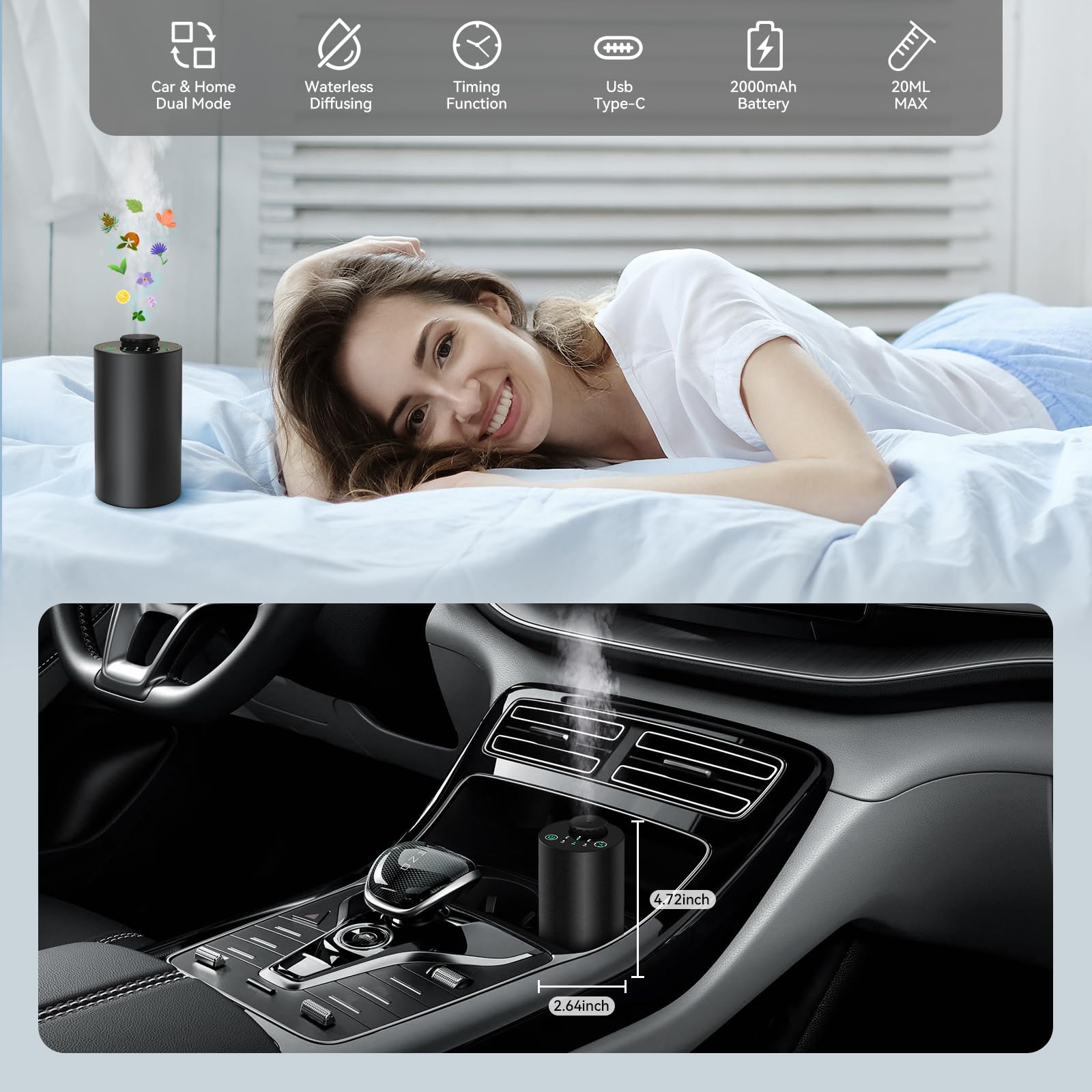 무수 에센셜 오일 디퓨저 배터리 작동 무선 아로마테라피 - Electronics Gadgets For Home 리뷰 및 가격