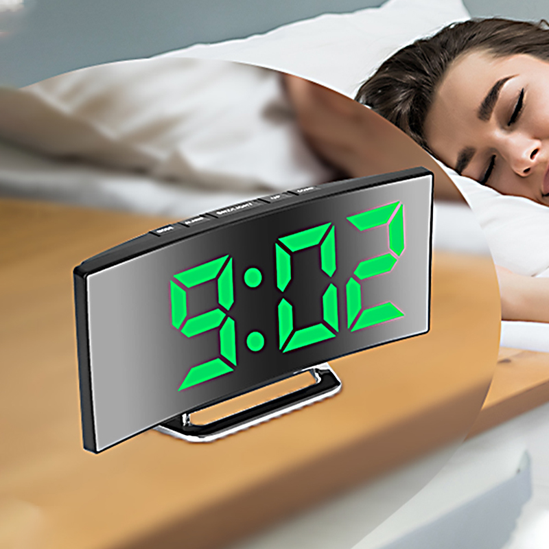 LED 디지털 알람 시계 곡선 스크린 미러 무소음 전자 - Electronics Gadgets For Home 리뷰 및 가격